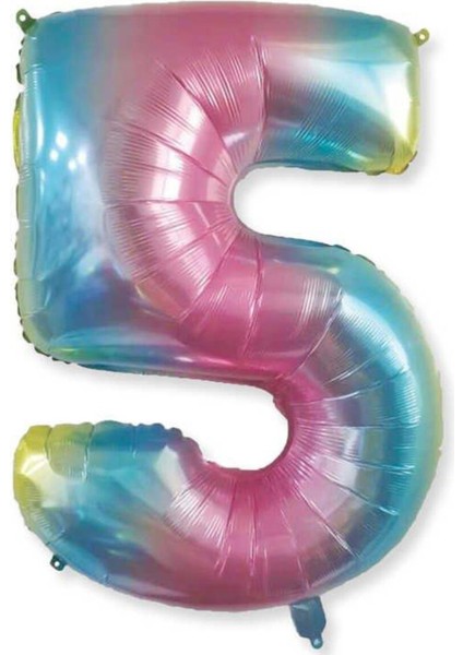5 Gökkuşağı Renk Rakam Folyo Balon 80 cm