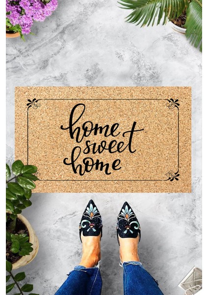 Dijital Baskılı Home Sweet Home Yazılı Dekoratif Kapı Önü Paspası