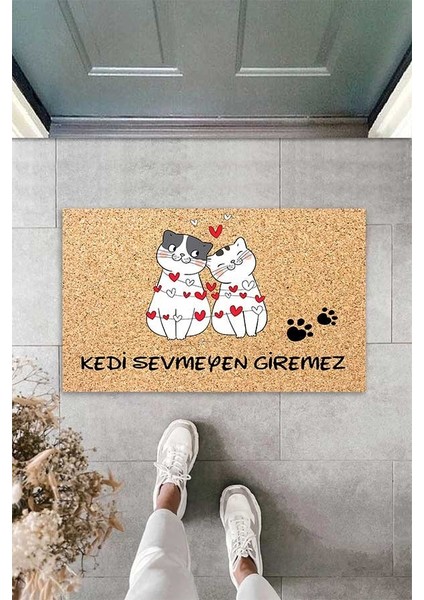 Dijital Baskılı Kedi Sevmeyen Giremez Yazılı Kedi Desenli Dekoratif Kapı Önü Paspası