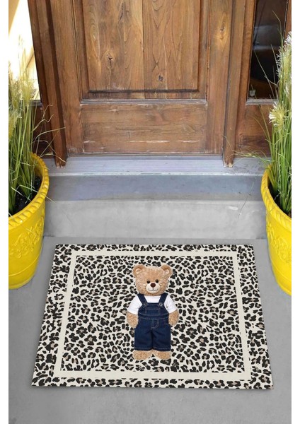 Dijital Baskılı Leopar Desenli Ayıcık Motifli Dekoratif Kapı Önü Paspası fiyatları