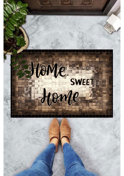 Dijital Baskılı Home Sweet Home Yazılı Dekoratif Kapı Önü Paspası