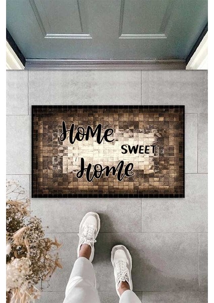 Dijital Baskılı Home Sweet Home Yazılı Dekoratif Kapı Önü Paspası