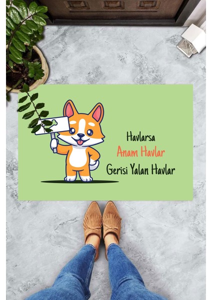 Dijital Baskılı Havlarsa Anam Havlar Gerisi Yalan Havlar Yazılı Dekoratif Kapı Önü Paspası