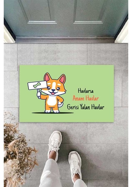 Dijital Baskılı Havlarsa Anam Havlar Gerisi Yalan Havlar Yazılı Dekoratif Kapı Önü Paspası