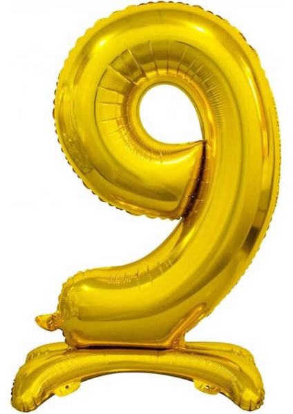 9 Gold Renk Ayaklı Rakam Folyo Balon 76 cm