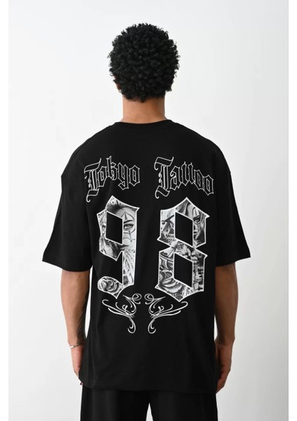 Baskılı Oversize T-Shirt - Siyah