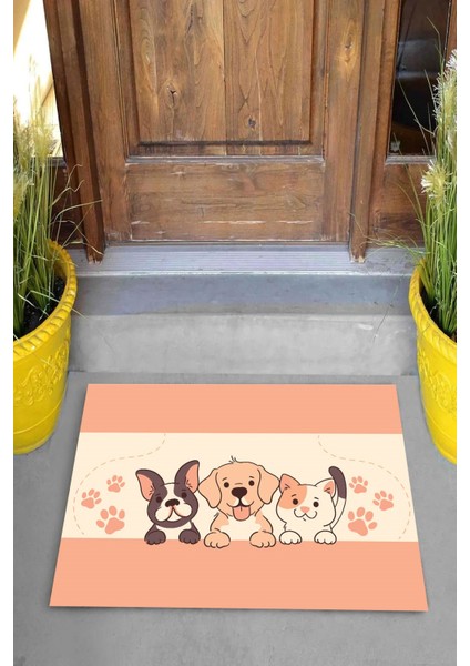 Dijital Baskılı Kedi ve Köpek Desenli Dekoratif Kapı Önü Paspası