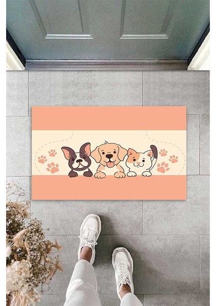 Dijital Baskılı Kedi ve Köpek Desenli Dekoratif Kapı Önü Paspası