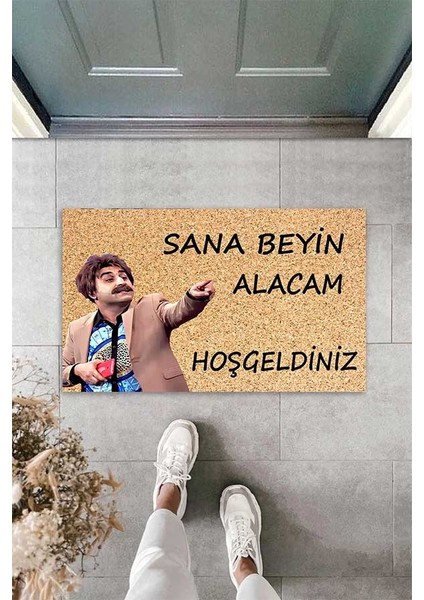 Dijital Baskılı Sana Beyin Alacam Hoşgeldiniz Yazılı Dekoratif Kapı Önü Paspası