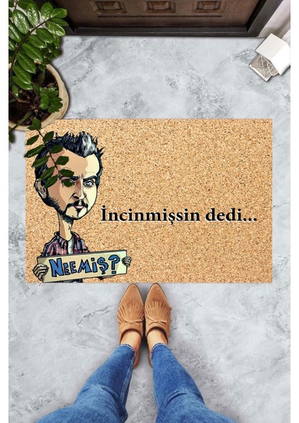 Dijital Baskılı Incinmişssin Desi Yazılı Mecnun Dekoratif Kapı Önü Paspası