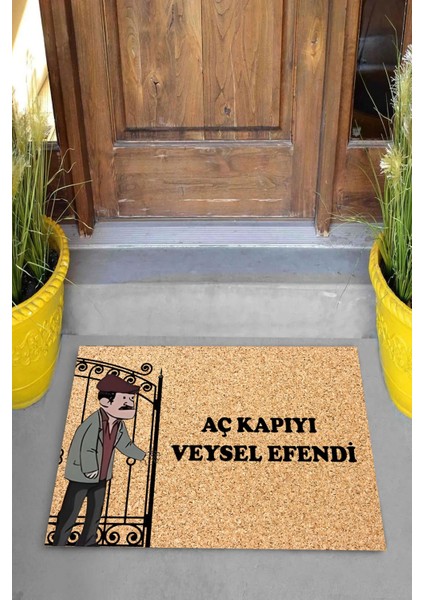 Dijital Baskılı Aç Kapıyı Veysel Efendi Dekoratif Kapı Önü Paspası