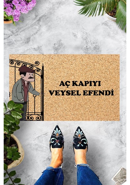Dijital Baskılı Aç Kapıyı Veysel Efendi Dekoratif Kapı Önü Paspası