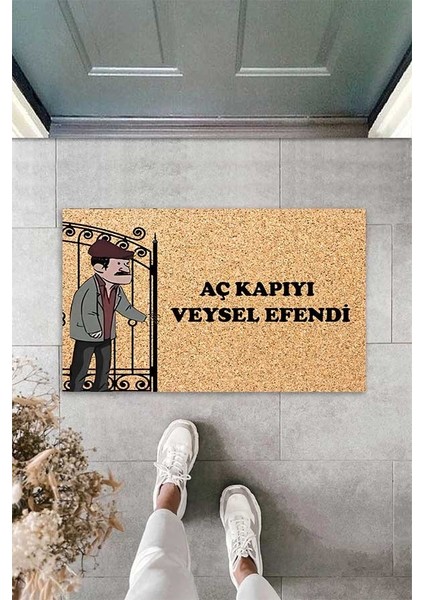 Dijital Baskılı Aç Kapıyı Veysel Efendi Dekoratif Kapı Önü Paspası