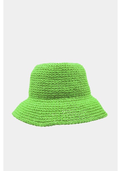 Kadın Hasır Bucket Şapka Naturel Ayarlanabilir Kova Plaj Şapkası Açık Yeşil