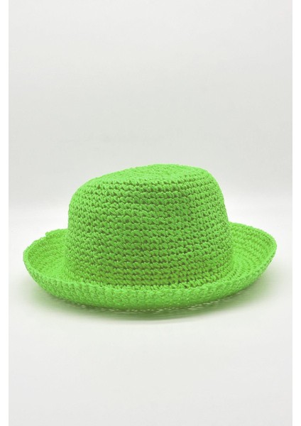 Kadın Hasır Bucket Şapka Naturel Ayarlanabilir Kova Plaj Şapkası Açık Yeşil fiyatları