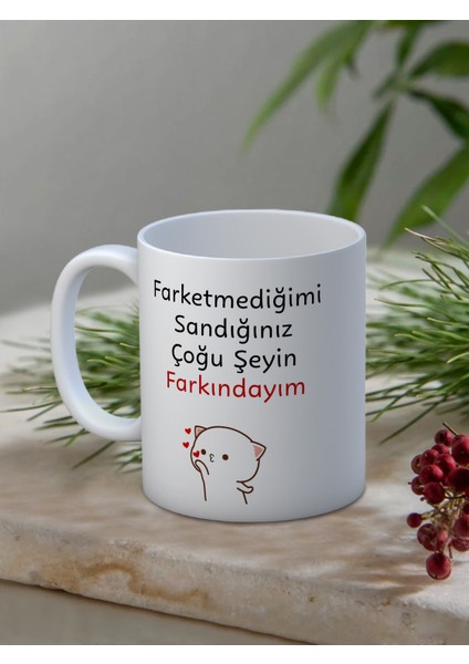 Baskılı Kupa Bardak Seramik Mug - Farkındayım.