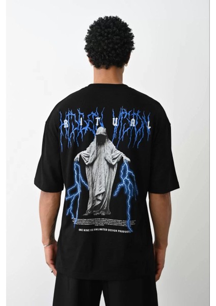 Baskılı Oversize T-Shirt - Siyah