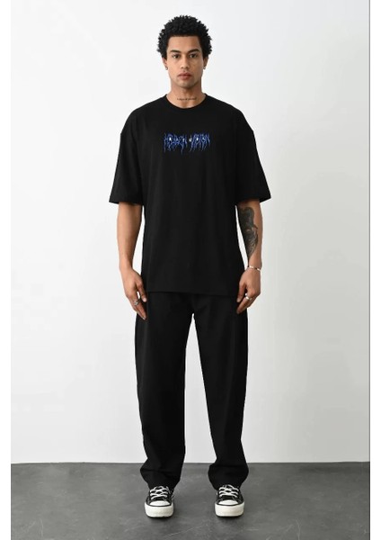 Baskılı Oversize T-Shirt - Siyah indirimleri