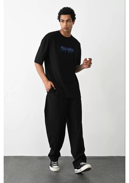 Baskılı Oversize T-Shirt - Siyah modelleri