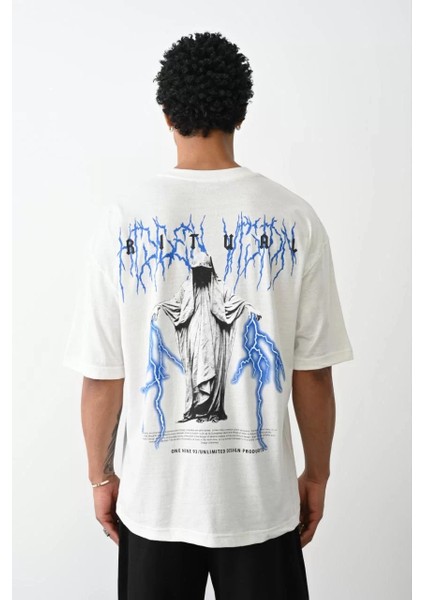 Baskılı Oversize T-Shirt - Beyaz