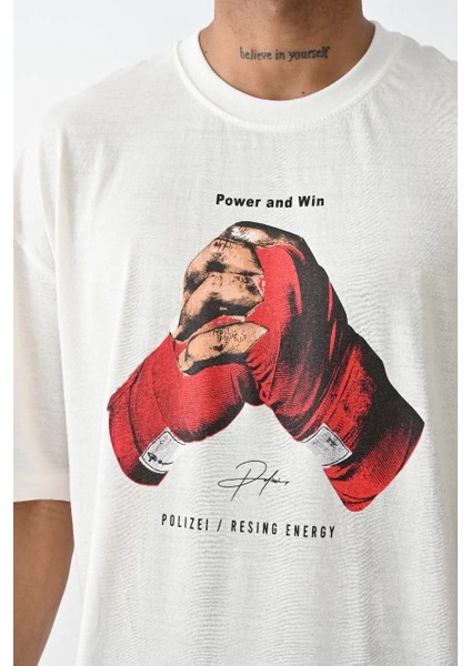 Baskılı Oversize T-Shirt - Beyaz