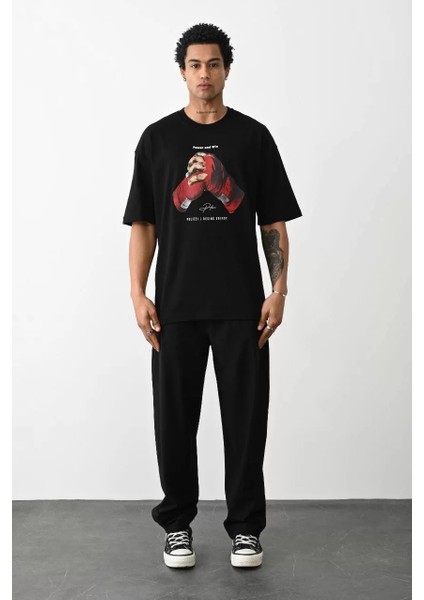 Baskılı Oversize T-Shirt - Siyah fırsatları