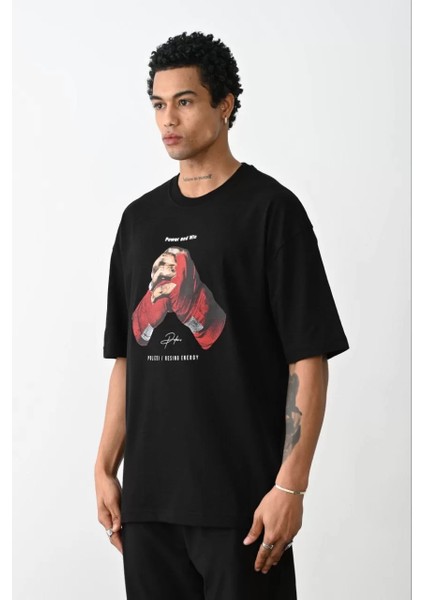 Baskılı Oversize T-Shirt - Siyah