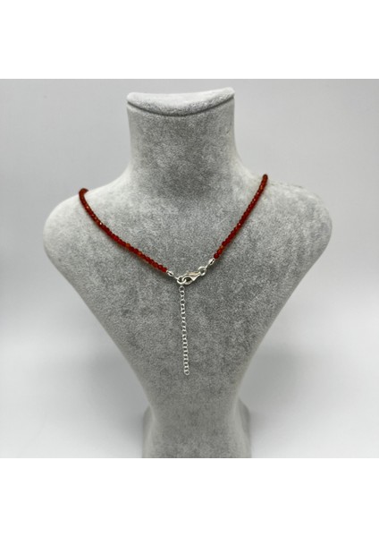 Sertifikalı Kırmızı Akik 3mm 925 Ayar Gümüş Doğal Taş Kolye Uzatma Zincirli modelleri