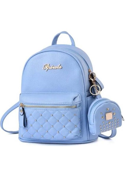 Mavi L24CMXH26CM Moda Lüks Perçin Tasarım Yüksek Kaliteli Pu Deri Sırt Çantası Kadın Rahat Çift Omuz Çantaları Kadın Açık Seyahat Çantası Tote (Yurt Dışından)