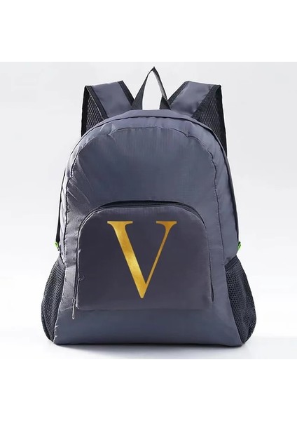 10LETTERV Katlanır Sırt Çantası Altın Mektup Baskı Ultralight Paketlenebilir Açık Spor Sırt Çantası Erkekler Kadınlar Için Katlanabilir Çanta Yürüyüş Seyahat Sırt Çantaları (Yurt Dışından)