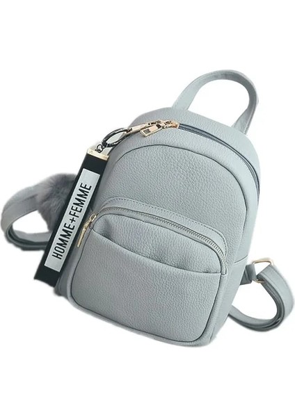 Gri 18X9X24 cm Yeni Pu Deri Kadın Yumuşak Kadın Mini Sırt Çantası Okul Çantası Sevimli Öğrenci Açık Seyahat Sırt Çantası Mochila Mujer Kese Dos (Yurt Dışından)