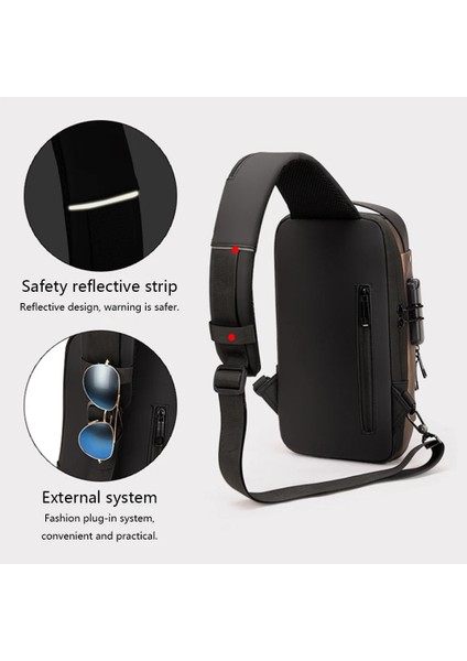 Siyah USB Portu ile Anti-Hırsızlık Bant Çantası USB Şarj Portu ile Taşınabilir Sırt Çantası Erkek Pu Omuz Doğa Sporları Crossbody Çanta Erkekler Moda Göğüs Çantası (Yurt Dışından) fırsatları