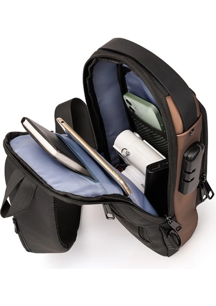 Siyah USB Portu ile Anti-Hırsızlık Bant Çantası USB Şarj Portu ile Taşınabilir Sırt Çantası Erkek Pu Omuz Doğa Sporları Crossbody Çanta Erkekler Moda Göğüs Çantası (Yurt Dışından) indirimleri