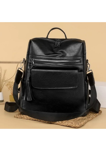 Siyah Kadın Şık Omuz Çantası Büyük Kapasiteli Crossbody Sırt Çantası Çok Cepler Pu Deri Bayanlar Çalışma Açık Çanta (Yurt Dışından)