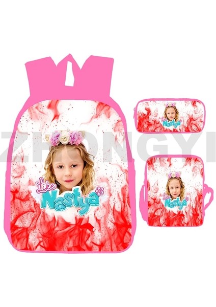 NASTYA132 3 Adet Set 12 Inç 3D Baskılı Rusya Gibi Nastya Sevimli Sırt Çantaları Kızlar Için Trendy Okul Çantaları Pembe Kitap Çantası Gençler Açık Spor Seyahat Sırt Çantası (Yurt Dışından)