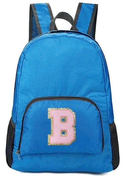 A 1543(B) Pembe Harf Işlemeli Logo Desenli Erkek ve Kadın Çok Yönlü Büyük Kapasiteli Taşınabilir Açık Hava Yürüyüş ve Işe Gidiş Sırt Çantası (Yurt Dışından)