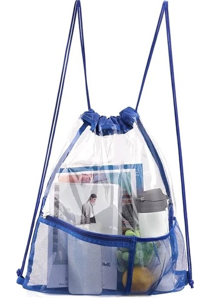Mavi Erkek/kadın Su Geçirmez Şeffaf Sırt Çantaları Şeffaf Ipli Sırt Çantası Büyük Kapasiteli Açık Spor Çantaları Pvc Genç Sırt Çantası (Yurt Dışından)