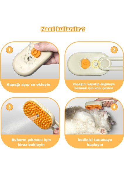 Justie Pet Saplı Buharlı Kedi Tarağı, Buharlı Kedi & Köpek Yıkama Fırçası Tarağı Yumuşak Silikonlu