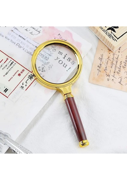 Kırmızı Stil 80MM Taşınabilir El 10X Büyüteç Retro Saplı Büyüteç Göz Büyüteç Cam (Yurt Dışından)