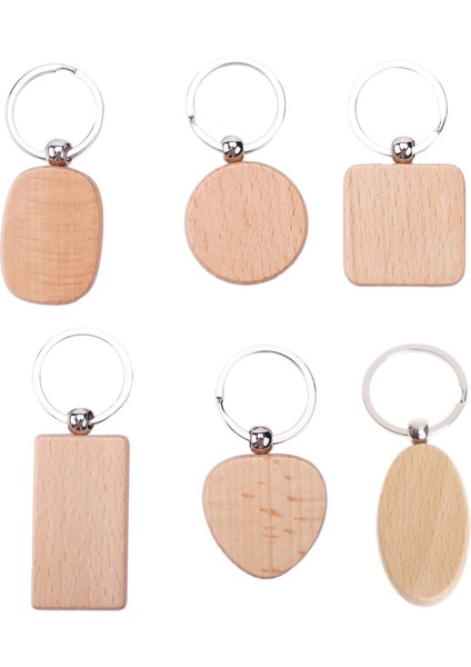 50 Adet Dıy Boş Ahşap Anahtarlık Dikdörtgen Kalp Yuvarlak Elips Oyma Anahtarlık Ahşap Anahtarlık Halkası (Yurt Dışından)