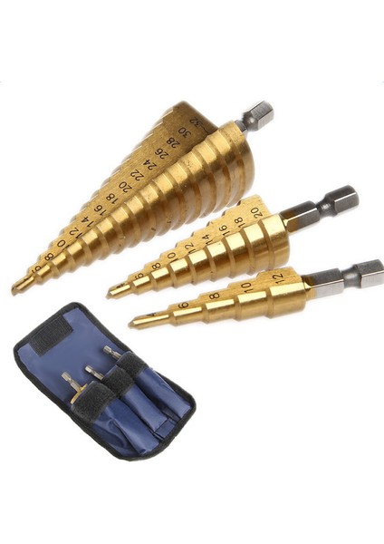 Adet Hss Adım Koni Konik Matkap Ucu Seti Delik Kesici Metrik 4-12/20/32MM 1/4 Inç Titanyum Kaplamalı Metal Altıgen Uçları (Yurt Dışından)