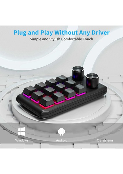 Özel Klavye Ses Düğmesi Düğmesi Programlama Makro Oyun Hotswap Tuş Takımı Siyah, 12 Tuş 2 Düğme Bluetooth (Yurt Dışından)
