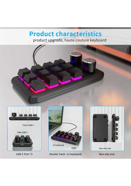 Özel Klavye Ses Düğmesi Düğmesi Programlama Makro Oyun Hotswap Tuş Takımı Siyah, 12 Tuş 2 Düğme Bluetooth (Yurt Dışından) fiyatları