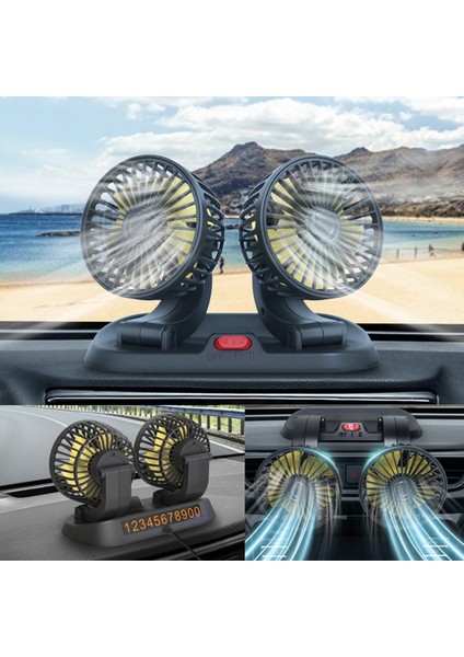 24V Araba Fanı Çift Kafalı Fan Taşınabilir Otomatik Soğutma Fanı Soğutma Büyük Rüzgar Elektrikli Fan Araba Katlanır Fan (Yurt Dışından)