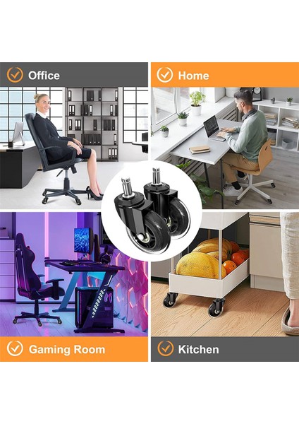 Ofis Koltuğu Tekerlekleri 10MM Gövde, Marka Sandalyelerle Uyumlu, 3/8inçyedek Kauçuk Sandalye Tekerlekleri, 5'li Set (Yurt Dışından)