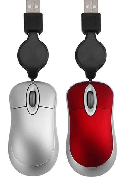 2x Mini USB Kablolu Fare Geri Çekilebilir Kablo Minik Küçük Fare 1600 Dpı Optik Kompakt Seyahat Fareleri Windows 98 2000 Xp Vista ve (Kırmızı ve Gümüş) (Yurt Dışından)