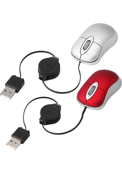 2x Mini USB Kablolu Fare Geri Çekilebilir Kablo Minik Küçük Fare 1600 Dpı Optik Kompakt Seyahat Fareleri Windows 98 2000 Xp Vista ve (Kırmızı ve Gümüş) (Yurt Dışından) modelleri