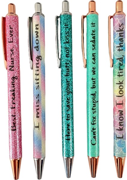 5 Adet Komik Tükenmez Kalemler Günlük Hafta Içi Vibes Glitter Kalem, Yazma Siyah Mürekkep Orta Nokta 1.0 mm Ofis Hediyeleri Için Kalemler (Yurt Dışından)