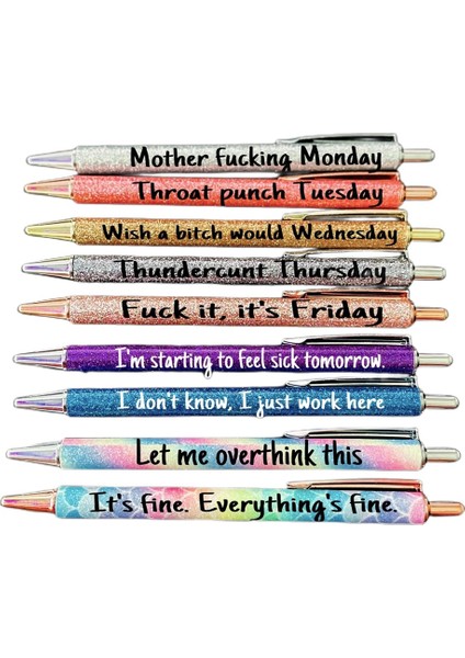 5 Adet Komik Tükenmez Kalemler Günlük Hafta Içi Vibes Glitter Kalem, Yazma Siyah Mürekkep Orta Nokta 1.0 mm Ofis Hediyeleri Için Kalemler (Yurt Dışından) modelleri
