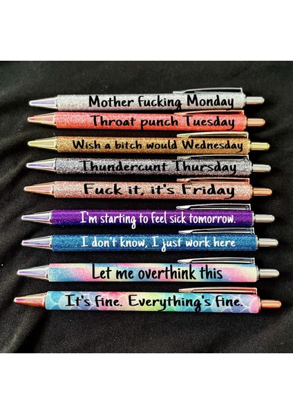 5 Adet Komik Tükenmez Kalemler Günlük Hafta Içi Vibes Glitter Kalem, Yazma Siyah Mürekkep Orta Nokta 1.0 mm Ofis Hediyeleri Için Kalemler (Yurt Dışından) indirimleri